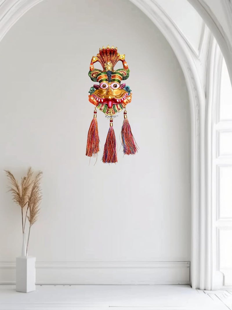 FLAIMYST Kirtimukha for Home Door in Aluminium Metal, Kirtimukha Wall Hanging for Home Decor, Nazar Battu for Home Entrance (Multicolor 27X10 CM) - Image 4