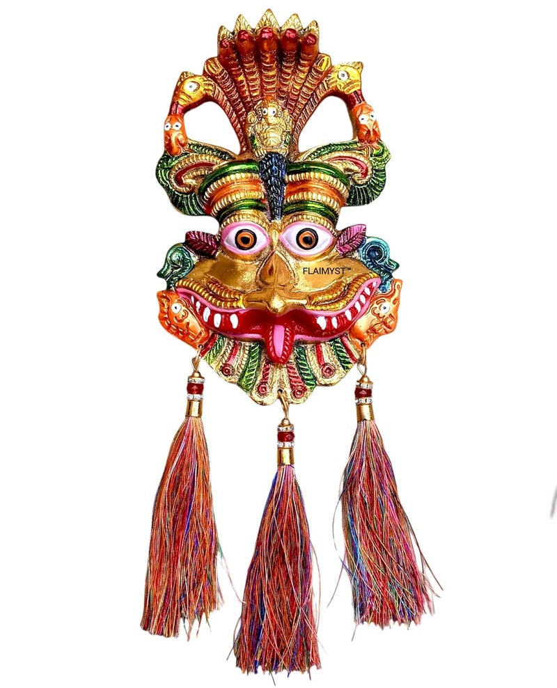 FLAIMYST Kirtimukha for Home Door in Aluminium Metal, Kirtimukha Wall Hanging for Home Decor, Nazar Battu for Home Entrance (Multicolor 27X10 CM) - Image 1