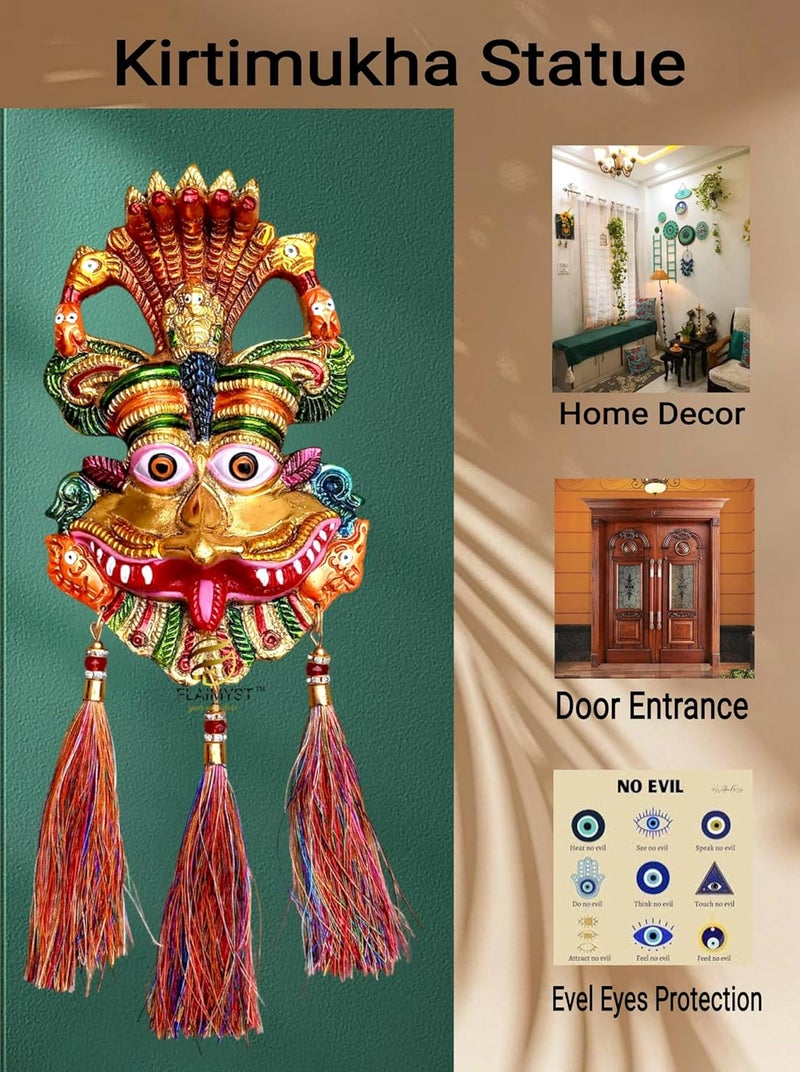 FLAIMYST Kirtimukha for Home Door in Aluminium Metal, Kirtimukha Wall Hanging for Home Decor, Nazar Battu for Home Entrance (Multicolor 27X10 CM) - Image 5