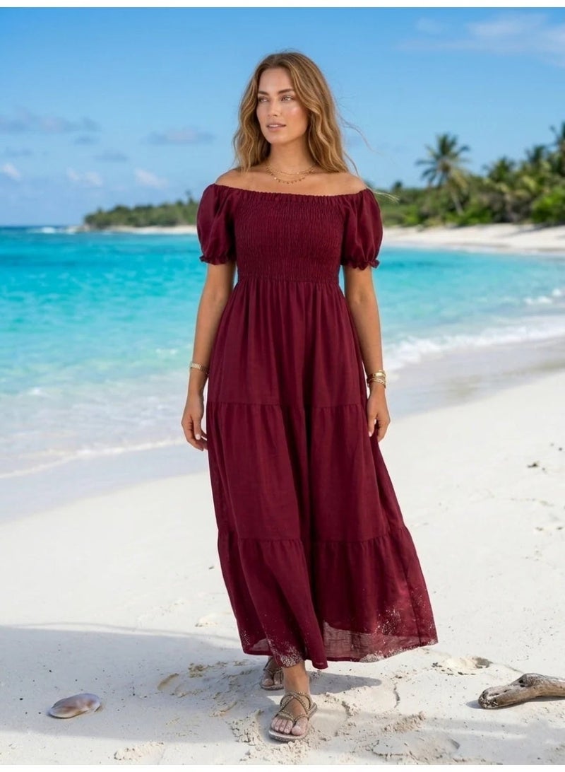 بيزيك وير كلاب فستان طويل بسيط بتصميم طبقات من Basic wear club - Image 2
