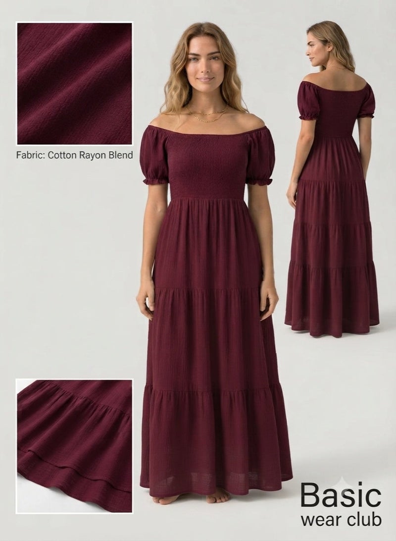 بيزيك وير كلاب فستان طويل بسيط بتصميم طبقات من Basic wear club - Image 1