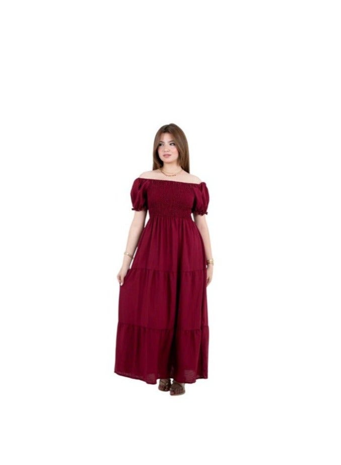 بيزيك وير كلاب فستان طويل بسيط بتصميم طبقات من Basic wear club - Image 3