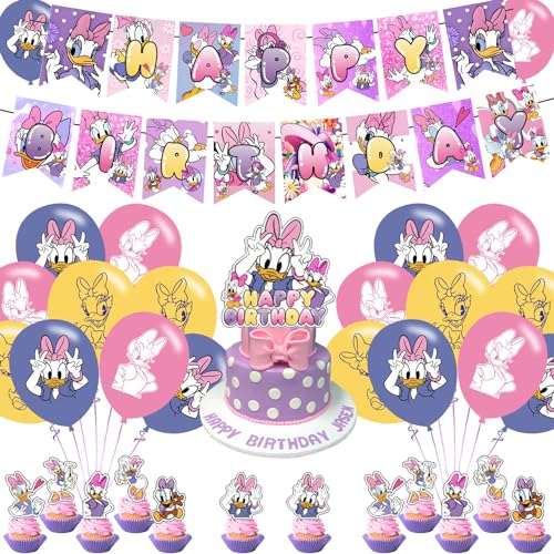 karg Daisy Duck Party Decoration Set - Movie Theme Banner, Cake Topper, Latex Balloons for Fan's Birthday Supplies - Image 1