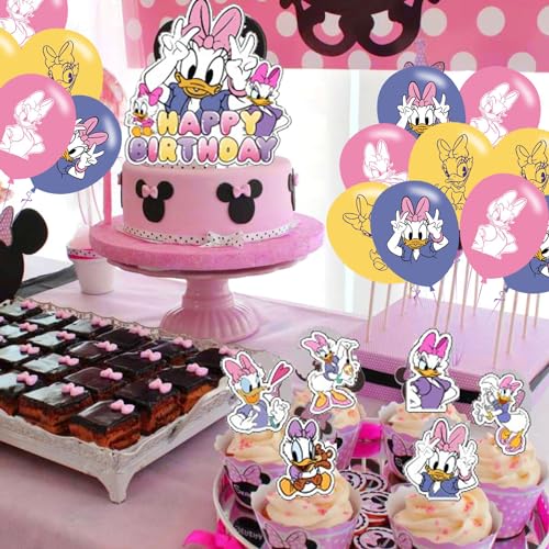 karg Daisy Duck Party Decoration Set - Movie Theme Banner, Cake Topper, Latex Balloons for Fan's Birthday Supplies - Image 5
