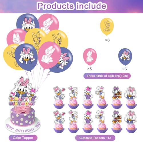 karg Daisy Duck Party Decoration Set - Movie Theme Banner, Cake Topper, Latex Balloons for Fan's Birthday Supplies - Image 3