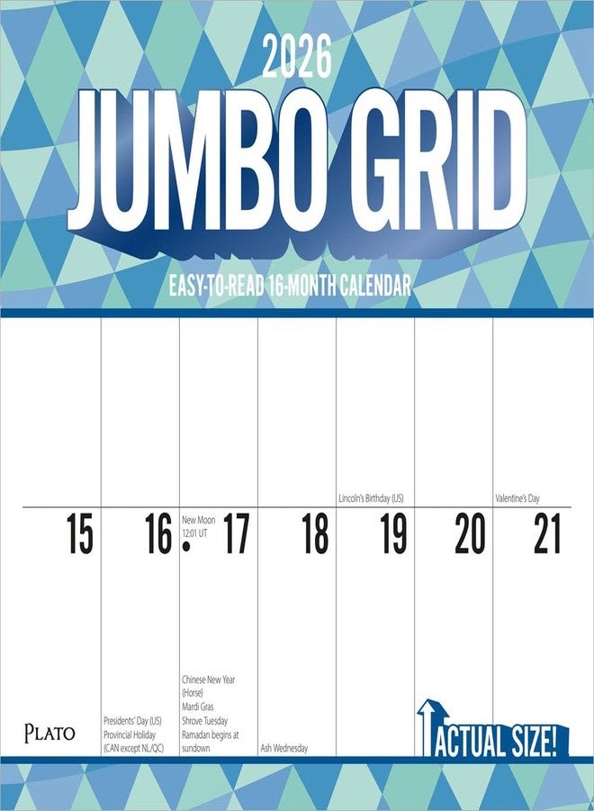 Plato 2026 Plato Jumbo Grid Large Print 12" x 12" Monthly Wall Calendar (9798330706631) - Image 1