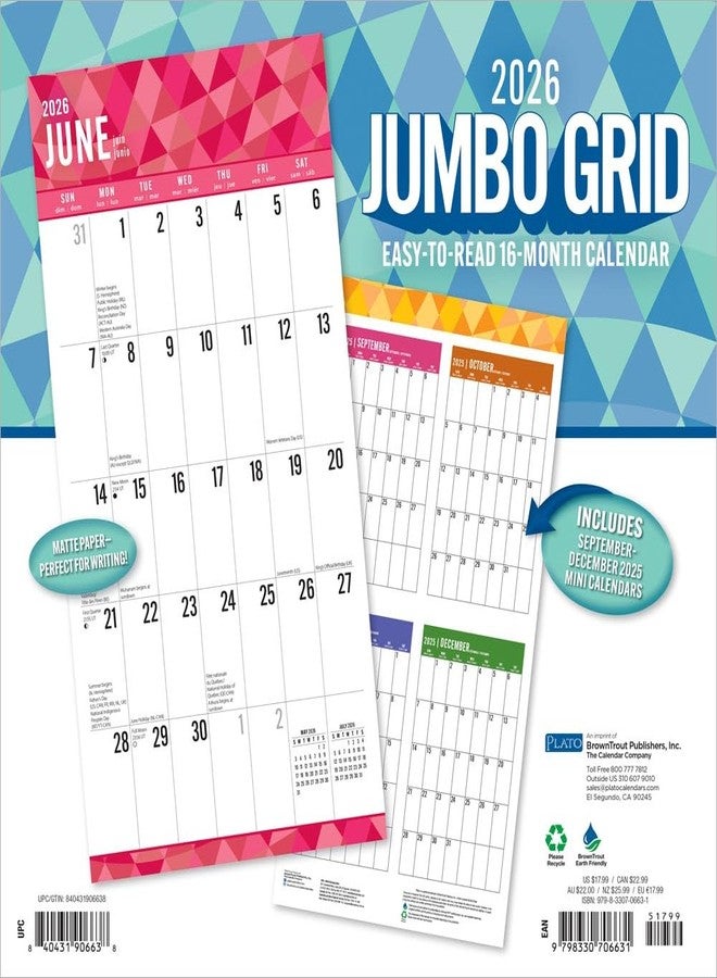 Plato 2026 Plato Jumbo Grid Large Print 12" x 12" Monthly Wall Calendar (9798330706631) - Image 2