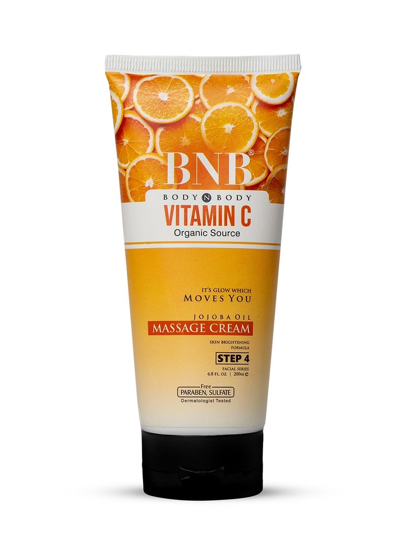 Vitamin C Massage Cream 200ml | Brightening & Glow Facial Massage Cream with Vitamin C, Kojic Acid & Niacinamide | Deep Hydration & Even Skin Tone | Ideal for Combination Skin
