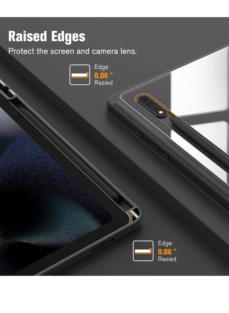 Excefore Slim Case for Galaxy Tab S9 Ultra 14.6 inch 2023, Shockproof Cover with Clear Transparent Back Shell, Clear Hard Back Shockproof Flexible Bumper, Auto Wake/Sleep (Black)  - Image 5