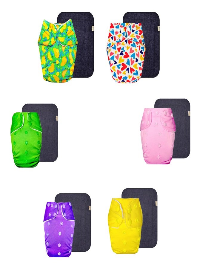 Dumbledo Premium Cloth Diaper with Gray Insert (Pack of 6) | Snug Fit | 6-Layer Absorbent Pad | Adjustable Snaps | All-Day Wear | 3 Months - 3 Years | Unisex Baby - Image 1