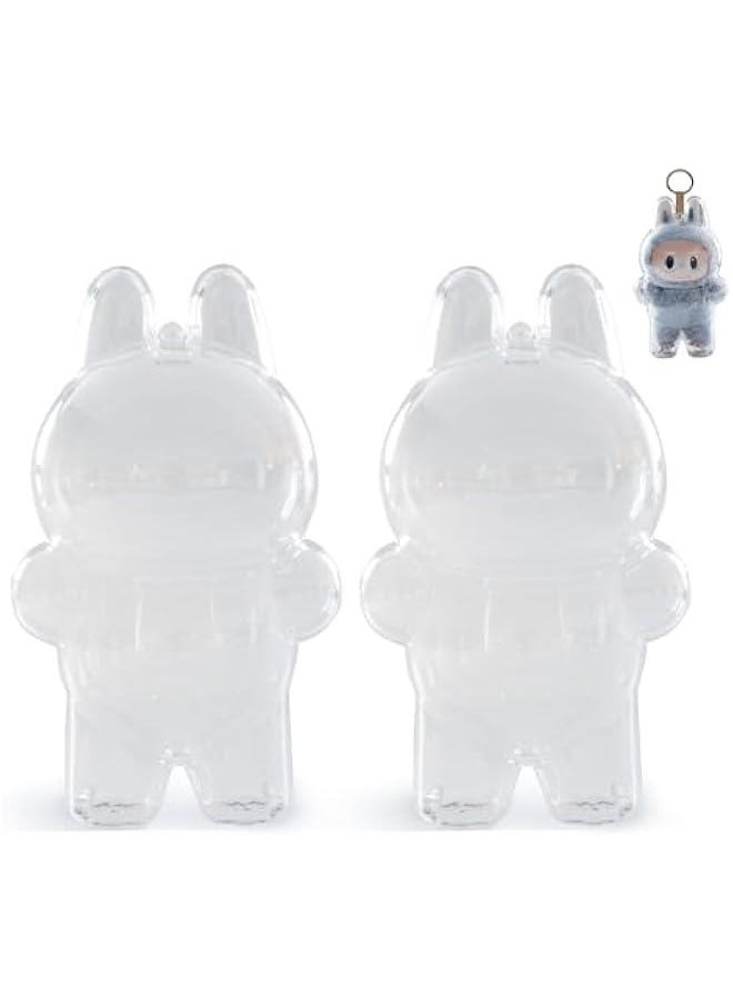 Arabest 2PCS Protective Case for LABUBU Exciting Macaron and Big Into Energy Vinyl Plush Doll, Clear LABUBU Case Cover Standing, Sturdy LABUBU Protector with White Silicone Tie  - Image 1