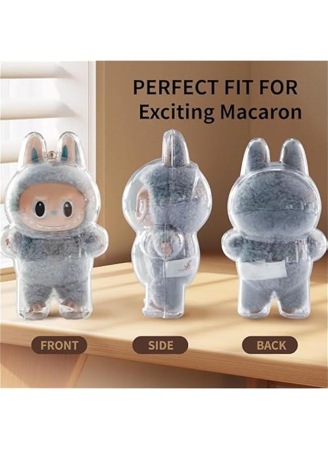 Arabest 2PCS Protective Case for LABUBU Exciting Macaron and Big Into Energy Vinyl Plush Doll, Clear LABUBU Case Cover Standing, Sturdy LABUBU Protector with White Silicone Tie  - Image 3