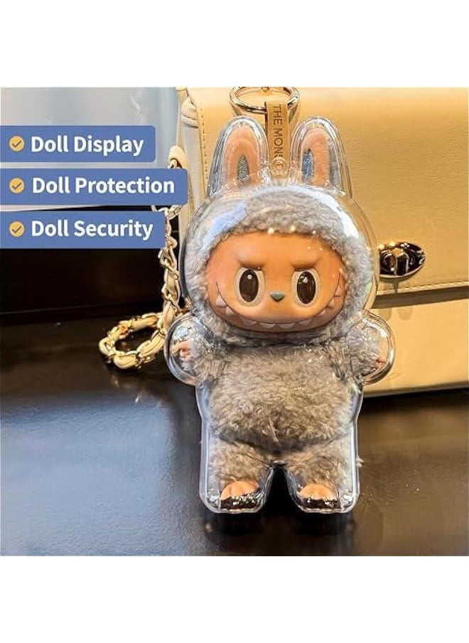Arabest 2PCS Protective Case for LABUBU Exciting Macaron and Big Into Energy Vinyl Plush Doll, Clear LABUBU Case Cover Standing, Sturdy LABUBU Protector with White Silicone Tie  - Image 2