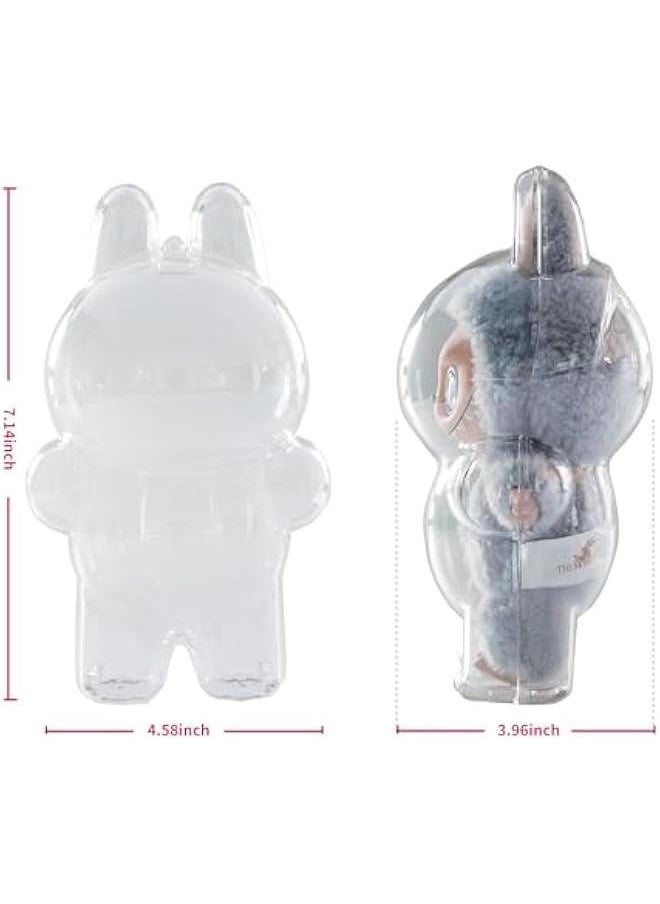 Arabest 2PCS Protective Case for LABUBU Exciting Macaron and Big Into Energy Vinyl Plush Doll, Clear LABUBU Case Cover Standing, Sturdy LABUBU Protector with White Silicone Tie  - Image 5