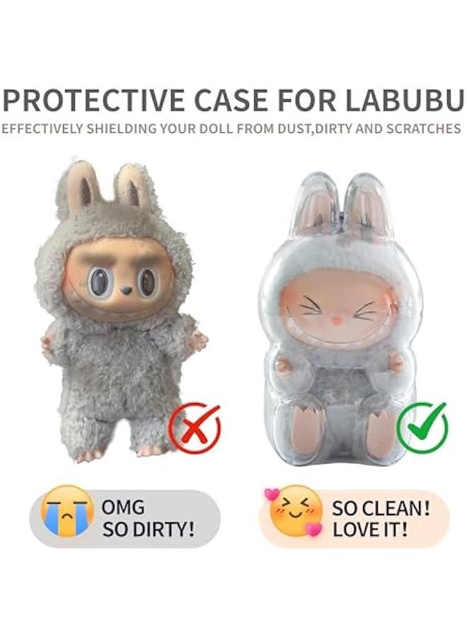 Arabest 2PCS Protective Case for LABUBU Exciting Macaron and Big Into Energy Vinyl Plush Doll, Clear LABUBU Case Cover Standing, Sturdy LABUBU Protector with White Silicone Tie  - Image 4
