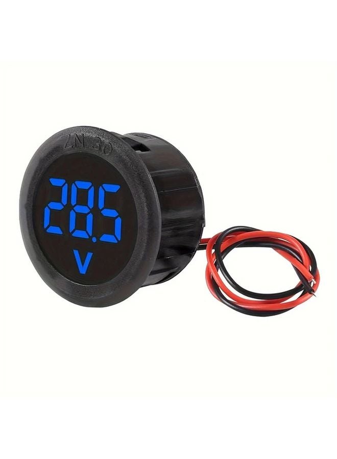 Blue LED Digital DC Voltmeter 4 100V Round 2 Wire Voltage Current Monitor Panel - Image 1