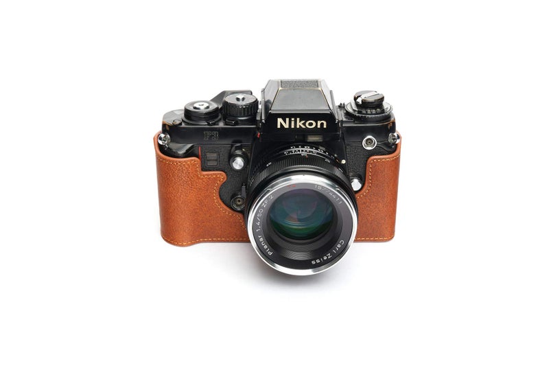 BolinUS F3 Case, Handmade Genuine Real Leather Half Camera Case Bag Cover for Nikon F3 F3HP F3AF F3T Camera With Hand Strap (LavaBrown) - Image 3