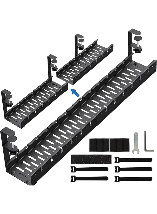 promass No Drill Under Desk Cable Management Tray, 21.7" Retractable Clamp Mounted Desk Cable Cord Organizer for Wire Management, Sturdy Metal Cable Tray Basket for Home Office - Image 1
