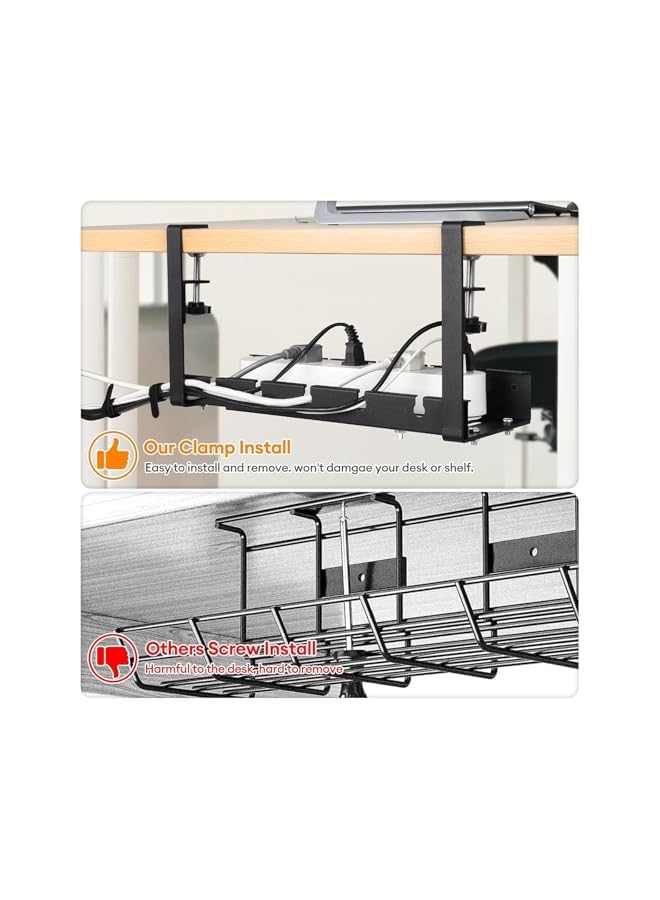 promass No Drill Under Desk Cable Management Tray, 21.7" Retractable Clamp Mounted Desk Cable Cord Organizer for Wire Management, Sturdy Metal Cable Tray Basket for Home Office - Image 3