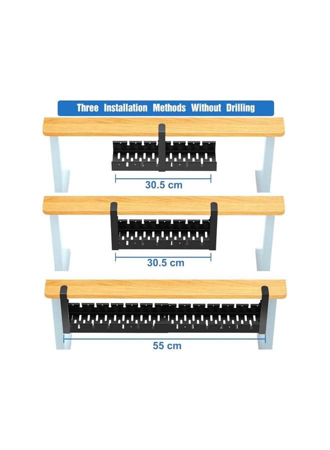 promass No Drill Under Desk Cable Management Tray, 21.7" Retractable Clamp Mounted Desk Cable Cord Organizer for Wire Management, Sturdy Metal Cable Tray Basket for Home Office - Image 2