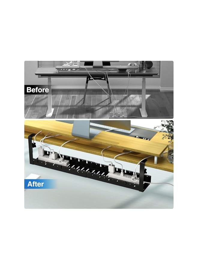 promass No Drill Under Desk Cable Management Tray, 21.7" Retractable Clamp Mounted Desk Cable Cord Organizer for Wire Management, Sturdy Metal Cable Tray Basket for Home Office - Image 5