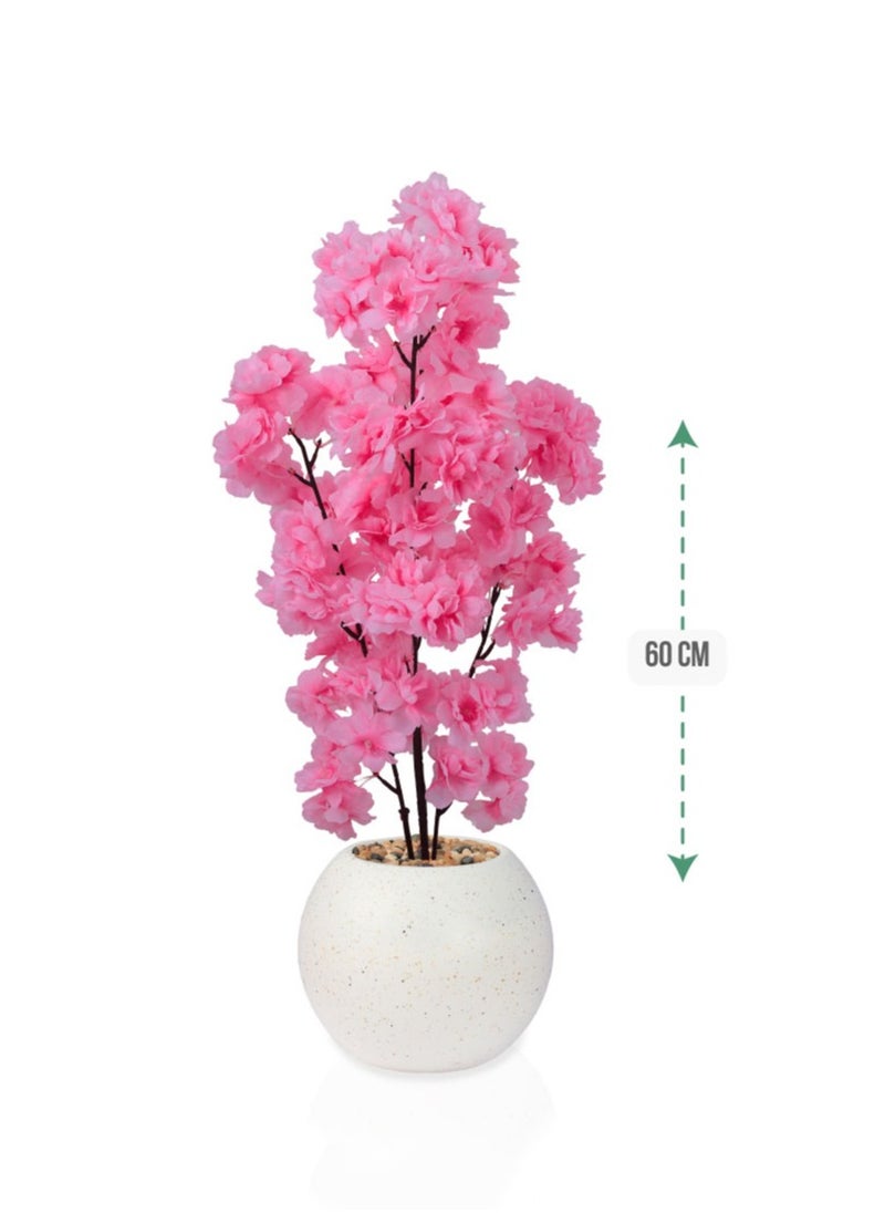 Alrassi Artificial Rose Plant – 60 cm Tall with Soft Pink Flowers and Elegant White Pot, Perfect for Home and Office Décor  - Image 1