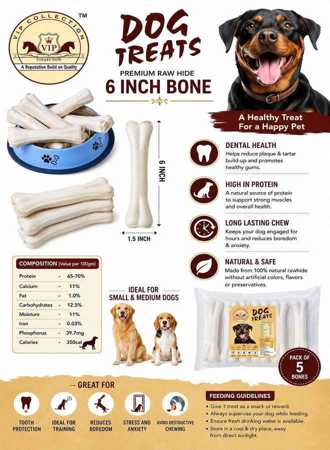 VIPCOLLECTION VIP Collection Rawhide Dog Chew Bones for Dogs | Calcium Rich Natural Chews Dogs | 6 Inch Long Lasting Dental Treats | Easy to Chew Rawhide Bones for Teeth & Gum Health (6 INCH, 500 Gram) - Image 2