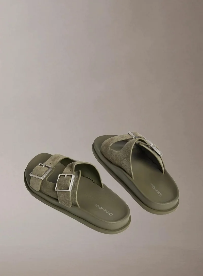 Calvin Klein Deep Lichen Green Double Buckle City Suade Sandal for Women | Best Price UAE