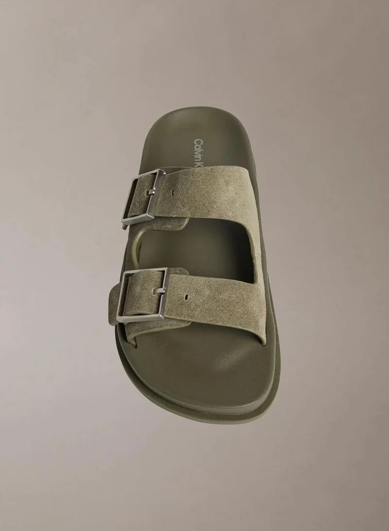 Calvin Klein Deep Lichen Green Double Buckle City Suade Sandal for Women | Best Price UAE