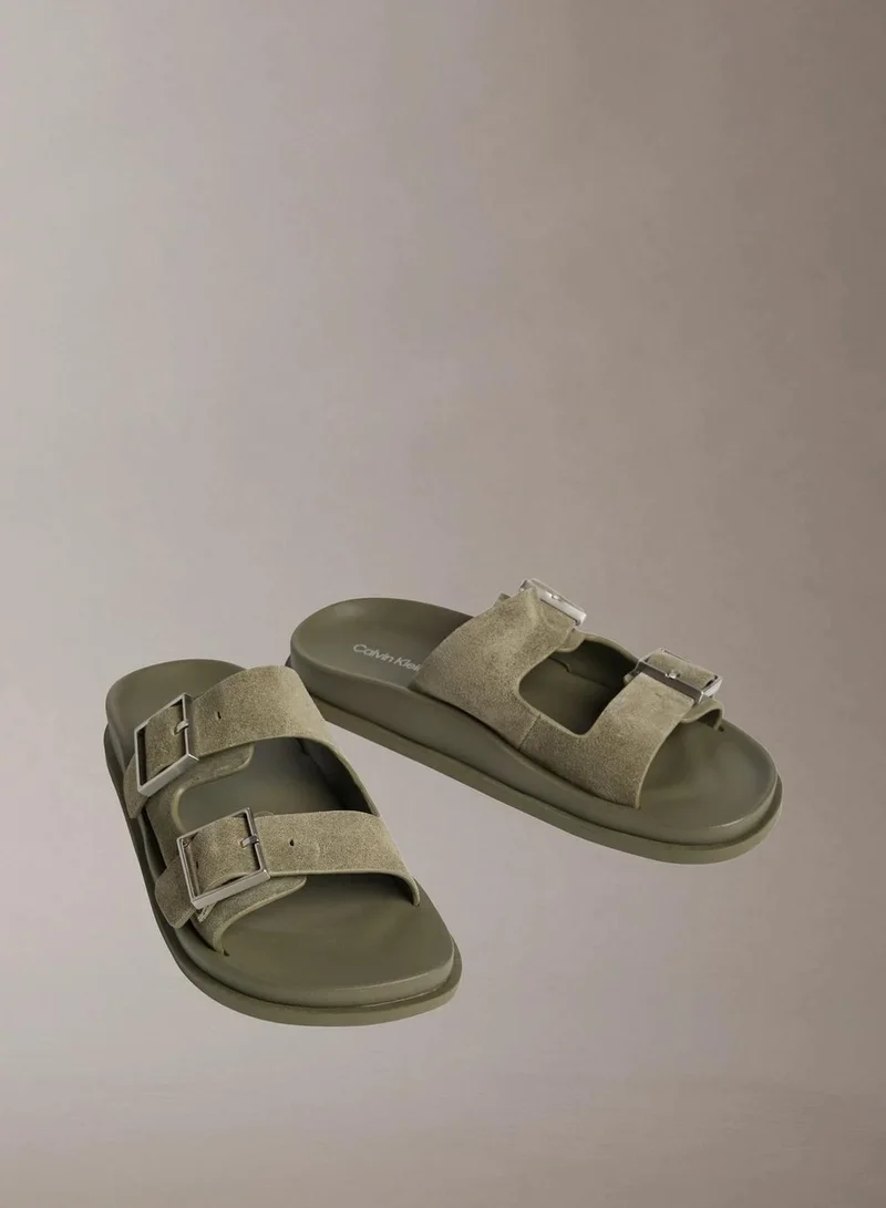 Calvin Klein Deep Lichen Green Double Buckle City Suade Sandal for Women | Best Price UAE