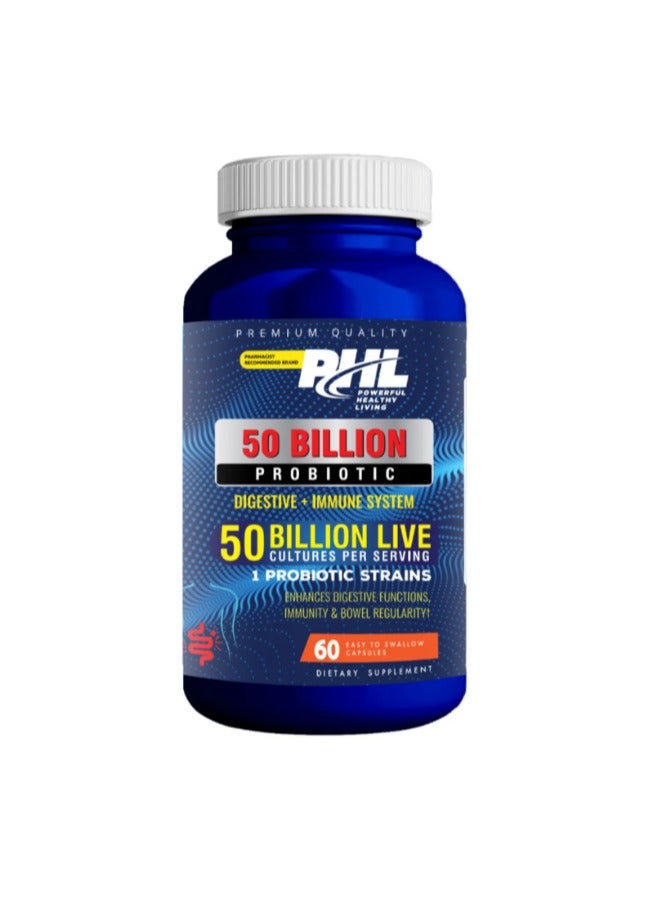PHL 50 Billion Probiotic Capsules, Pack of 60's