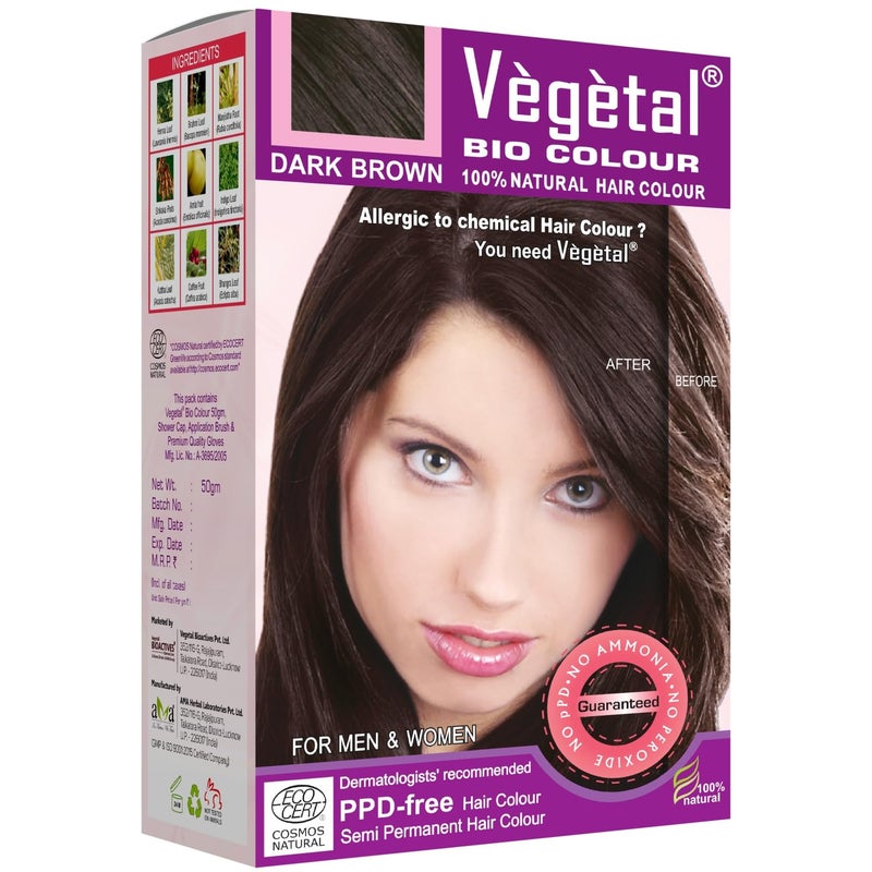 Vegetal Bio Colour Dark Brown 150g 100 Herbal and Organic Hair Color AmmoniaFree PPDFree SemiPermanent Dye for Men and Women Protects UV and Maintains Luster Complete Kit Included