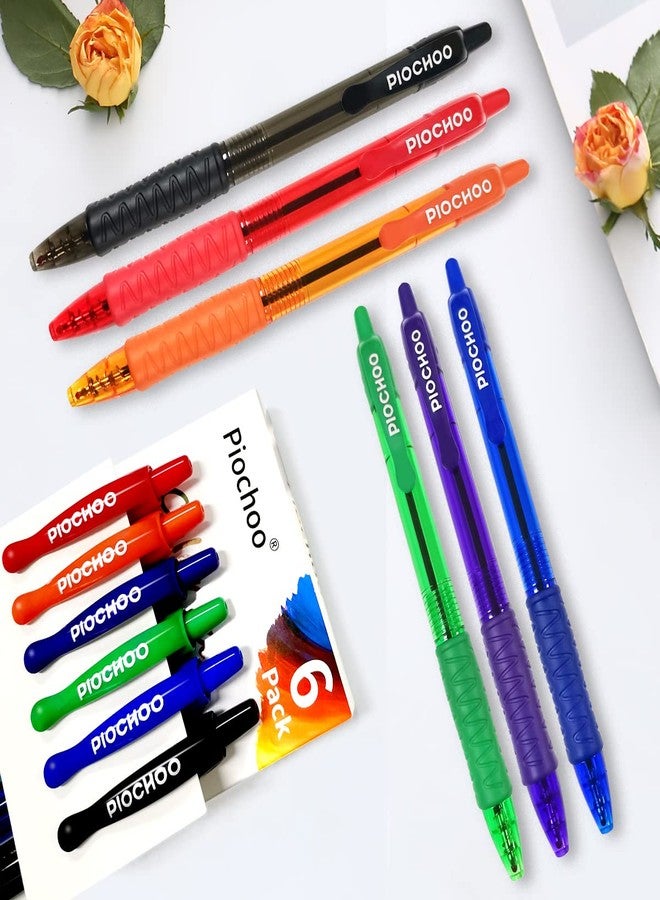 Piochoo Colored Pens,1.0mm 6 Assorted Colors Ballpoint Smooth Writing Pens,Pens for School Journaling Note Taking, Retractable Color Pens for Writing Office School Supplies - Image 2