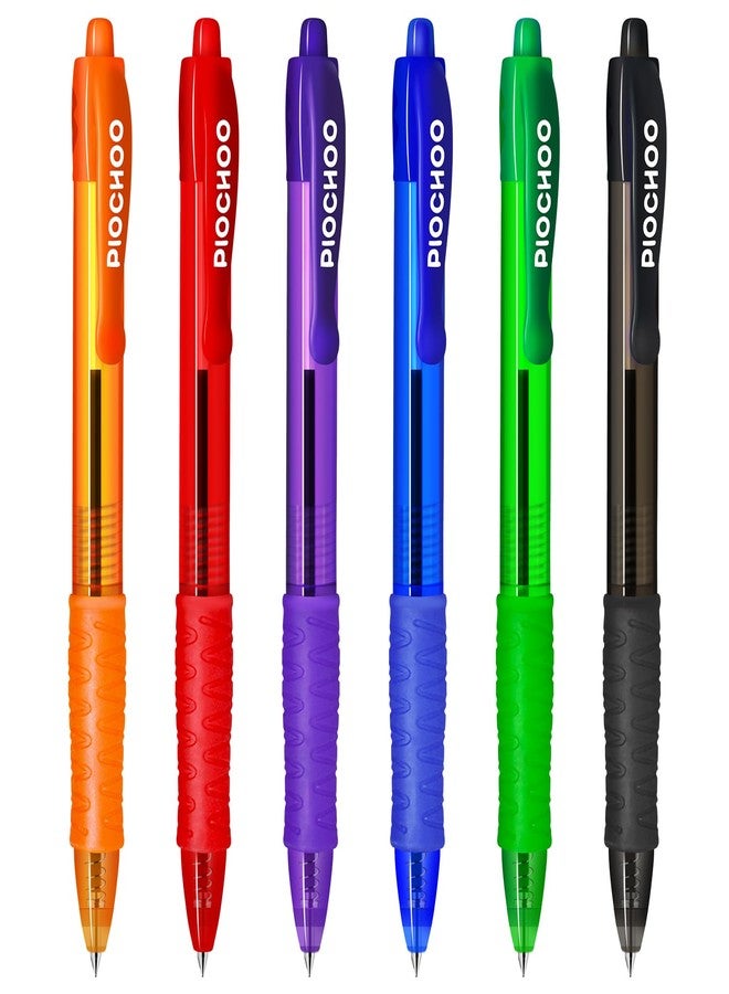 Piochoo Colored Pens,1.0mm 6 Assorted Colors Ballpoint Smooth Writing Pens,Pens for School Journaling Note Taking, Retractable Color Pens for Writing Office School Supplies - Image 1