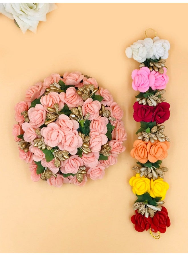 Arooman™ Full Pink Juda Bun Hair Flower Gajra and Multi Color gajra Combo for Wedding and Party - Image 2
