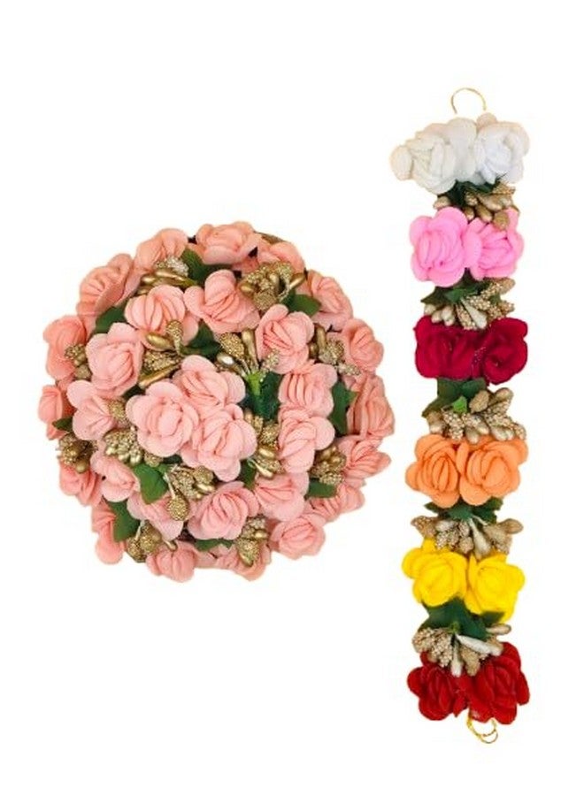 Arooman™ Full Pink Juda Bun Hair Flower Gajra and Multi Color gajra Combo for Wedding and Party - Image 1