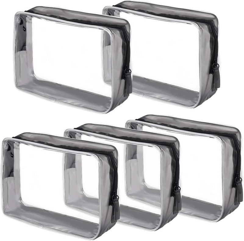 5 Packs Clear Cosmetics Bag TSA Approved Wobe PVC Zippered Toiletry Carry Pouch Portable Makeup Bag for Vacation Travel Bathroom and Organizing Waterproof Makeup Vinyl Case Large Transparent