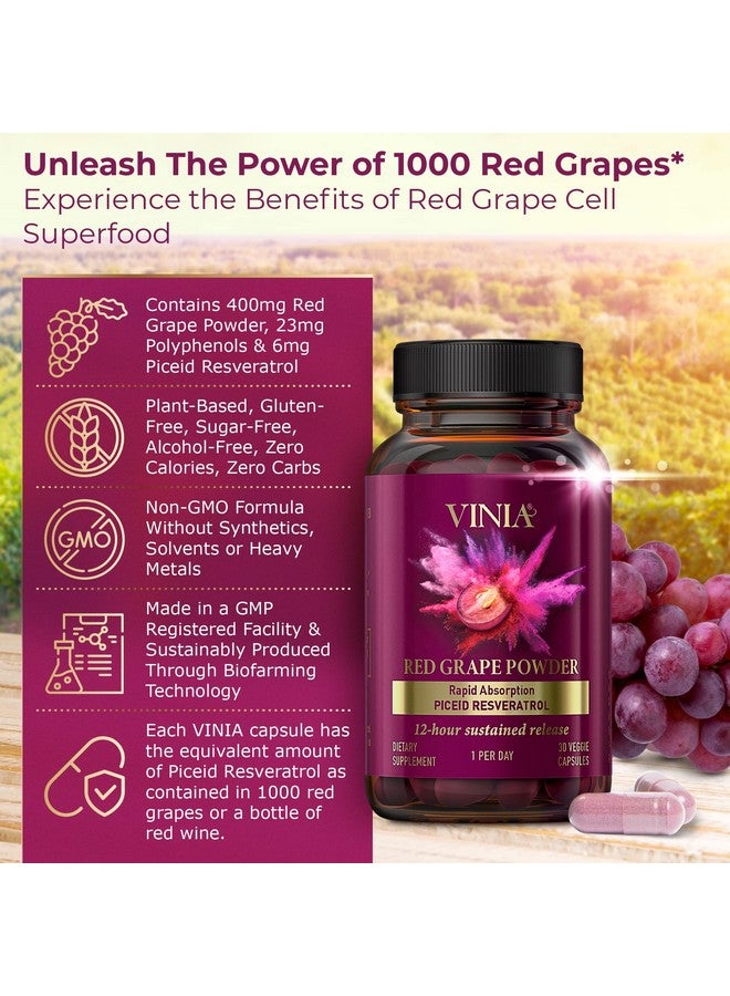VINIA مكمل غذائي من الريسفيراترول بيسيد الذي يتم إطلاقه بشكل مستمر لمدة 12 ساعة. مكمل أكسيد النيتريك. يدعم صحة القلب وتدفق الدم ويعزز الأكسجين، مسحوق سوبر فود، مناسب لنظام الكيتو الغذائي. نباتي وغير معدّل وراثيًا. إمداد لمدة 30 يومًا. - Image 3