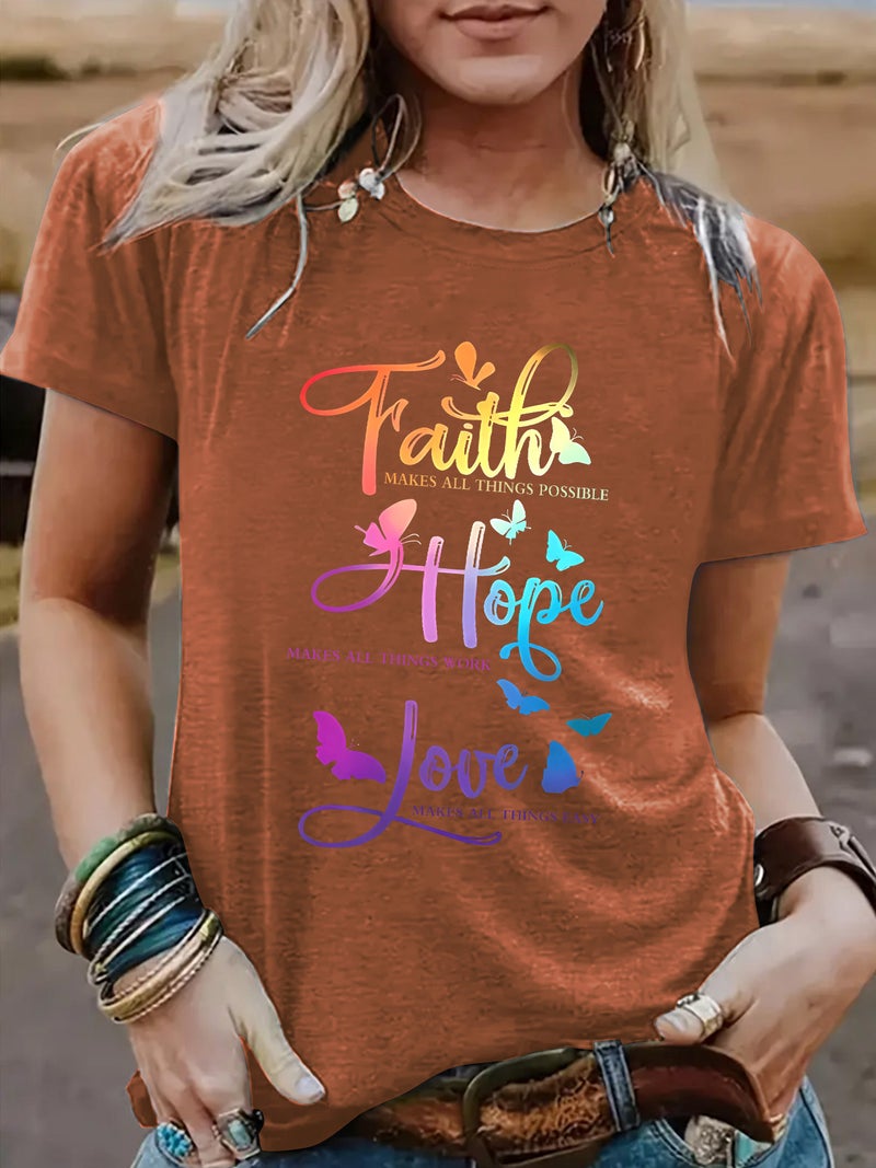 Independent Station Europe And America Faith Hope Love Crewneck Loose Short-Sleeved Plus Size T-Shirt - Image 1