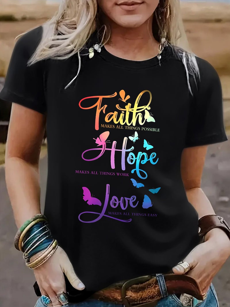 Independent Station Europe And America Faith Hope Love Crewneck Loose Short-Sleeved Plus Size T-Shirt - Image 5