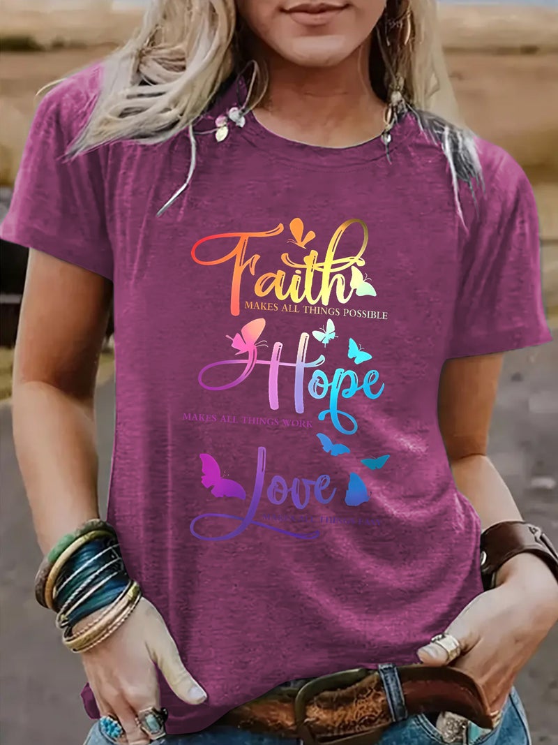 Independent Station Europe And America Faith Hope Love Crewneck Loose Short-Sleeved Plus Size T-Shirt - Image 4
