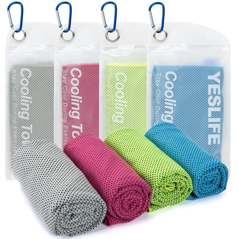 YESLIFE 4 Pack Cooling Towel 40"x12", Gym Towels for Men and Women, Soft Breathable Workout Towels for Yoga, Running, Sport, & More (Blue, Grey, Green, Pink) - Image 1
