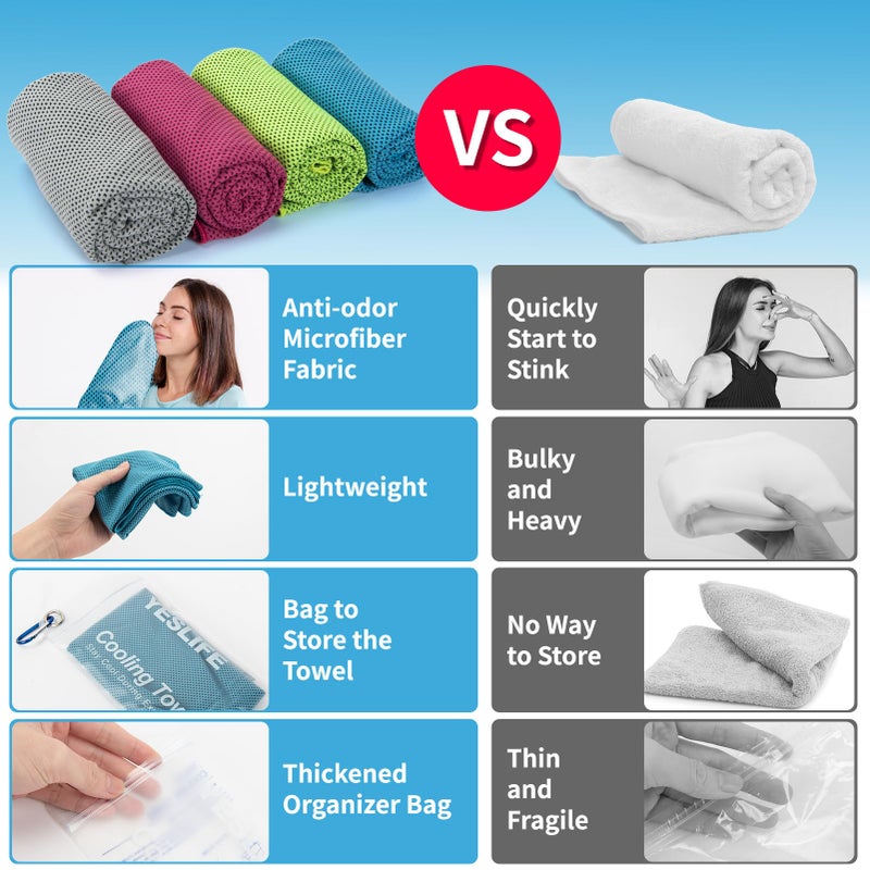 YESLIFE 4 Pack Cooling Towel 40"x12", Gym Towels for Men and Women, Soft Breathable Workout Towels for Yoga, Running, Sport, & More (Blue, Grey, Green, Pink) - Image 5