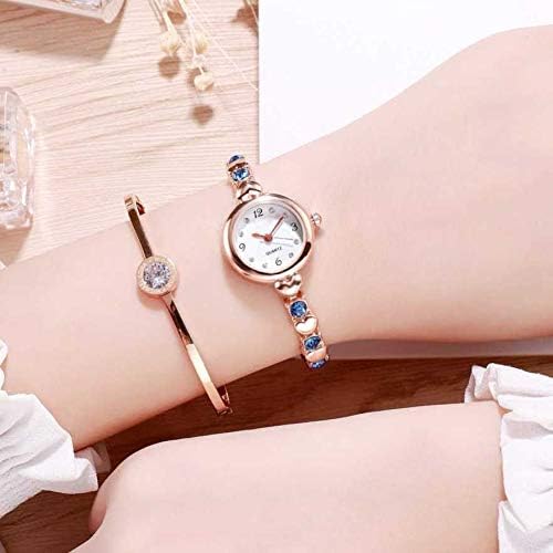 SWADESI STUFF Ladies Watch and Bracelet Set, Rose Gold, 22mm Round Case, Crystal-Studded Design (Rose Blue) - Image 5