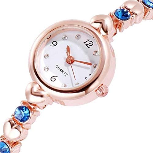 SWADESI STUFF Ladies Watch and Bracelet Set, Rose Gold, 22mm Round Case, Crystal-Studded Design (Rose Blue) - Image 3