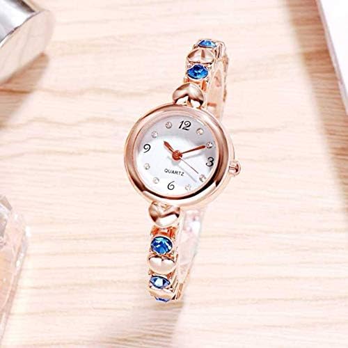 SWADESI STUFF Ladies Watch and Bracelet Set, Rose Gold, 22mm Round Case, Crystal-Studded Design (Rose Blue) - Image 2