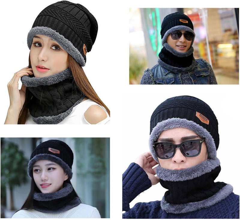 HINDAWI Winter Hat Scarf Gloves Slouchy Beanie Snow Knit Skull Cap Touch Screen Mittens Circle Scarves for Women Men - Image 2
