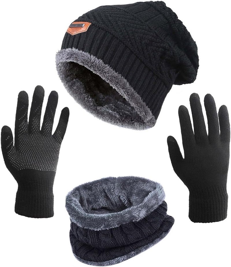 HINDAWI Winter Hat Scarf Gloves Slouchy Beanie Snow Knit Skull Cap Touch Screen Mittens Circle Scarves for Women Men - Image 1