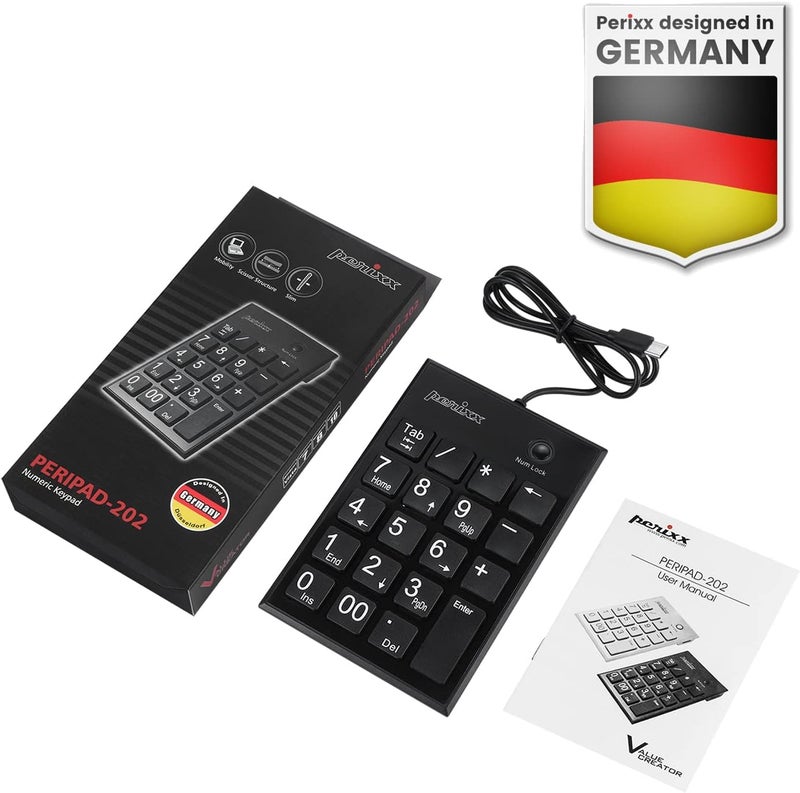 Perixx PERIPAD-202C Wired USB-C Slim Numeric Keypad - Scissor Keys with 2 USB-A Hubs and Tab Key - Compatible for Tablet, Laptop, & Desktop - Black - Image 5