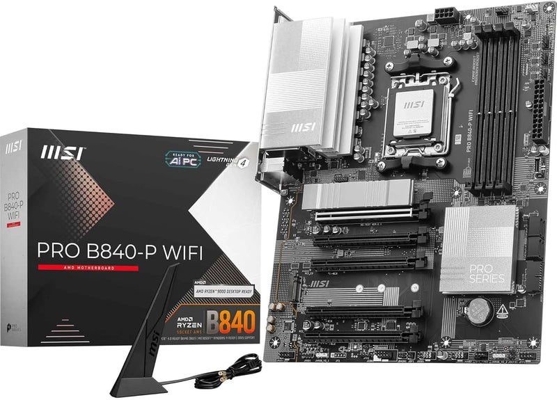 MSI PRO B840-P WiFi Motherboard - ATX, Supports AMD Ryzen 9000/8000/7000 Processors, DDR5 Memory Boost, PCIe 4.0, M.2 Gen4, Wi-Fi 7, 2.5G LAN - Image 1
